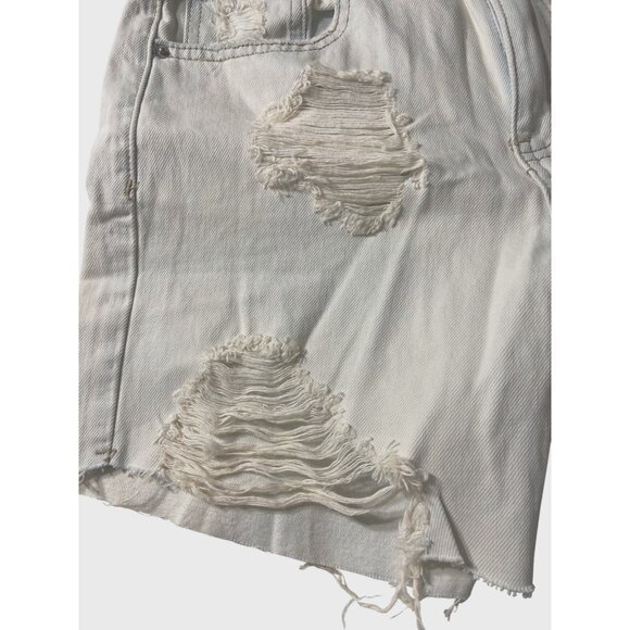 BDG Dropped Waist 24" Waist Destroyed Denim Shorts Blue Distressed Frayed Hem - Picture 2 of 9